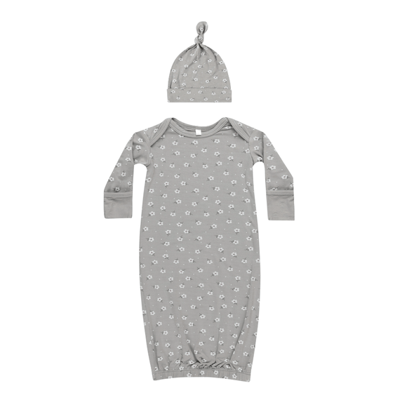 Quincy Mae Bamboo Baby Gown & Hat Set - Blue Ditsy