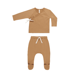 Quincy Mae Wrap Top & Footed Pant Set - Golden