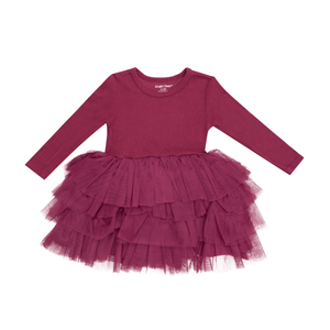 Angel Dear Ribbed Rose Bud L/S Layered Tulle Dress