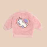 HUXBABY Unicorn Heart Faux Fur Jacket - Candy