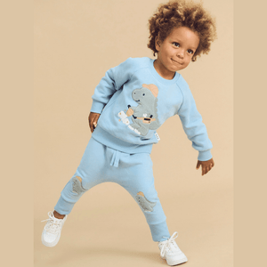 HUXBABY Construction Dino Sweatshirt & Drop Crotch Pant Set