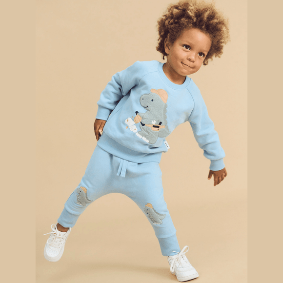 HUXBABY Construction Dino Sweatshirt & Drop Crotch Pant Set