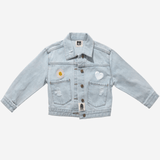 Petite Hailey Patched Denim Jacket (Light Blue Daisy)