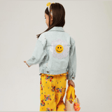 Petite Hailey Patched Denim Jacket (Light Blue Daisy)