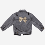 Petite Hailey Patched Black Denim Jacket (Bow)