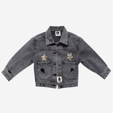 Petite Hailey Patched Black Denim Jacket (Bow)