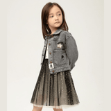 Petite Hailey Patched Black Denim Jacket (Bow)