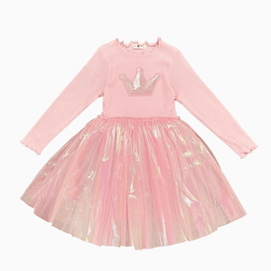 Petite Hailey Crown Pearl Tutu Dress - Peach