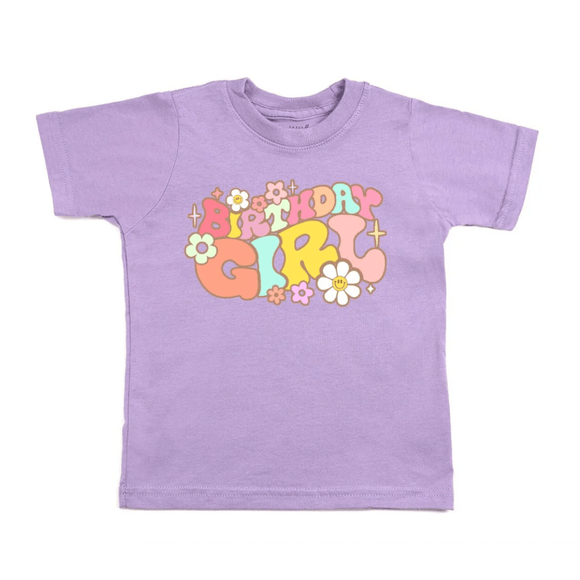 Sweet Wink Groovy Birthday Girl Short Sleeve T-Shirt - Lavender