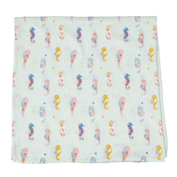 LouLou Lollipop Muslin Swaddle - Painterly Seahorse