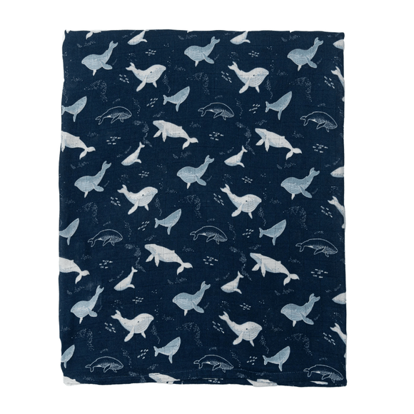 LouLou Lollipop Muslin Swaddle - Blue Whales