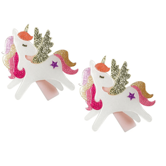 Lilies & Roses - Winged Unicorn Aligator Clip - Coral Glitter