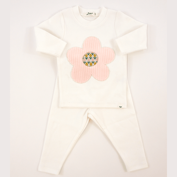 Oh Baby Quilted Flower Applique L/S 2pc Set - Cream