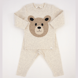 Oh Baby Teddy Bear Face Applique L/S 2pc Set - Malt