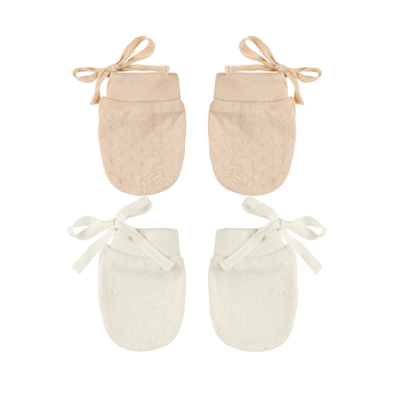 Quincy Mae No Scratch Mittens Set of 2 - Ivory/Shell