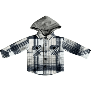 Babysprouts Hooded Shacket - Blue Grey Plaid