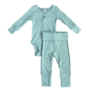 Babysprouts Ribbed Henley Bodysuit Set - Iceberg