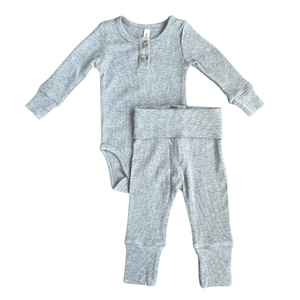 Babysprouts Ribbed Henley Bodysuit Set - Heather Gray