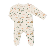 Coccoli Modal Zipper Footie & Hat Set - Farm on Beige