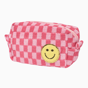 Malibu Sugar Checkered Cosmetic Bag w/ Glitter Chenile Patches