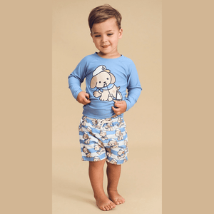 HUXBABY Sailor Pup Rashguard & Swimshort Set - Ecru/Cornflower