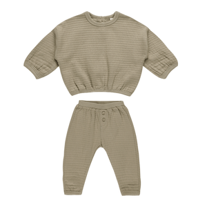 Quincy Mae Textured Sweat Set - Olive