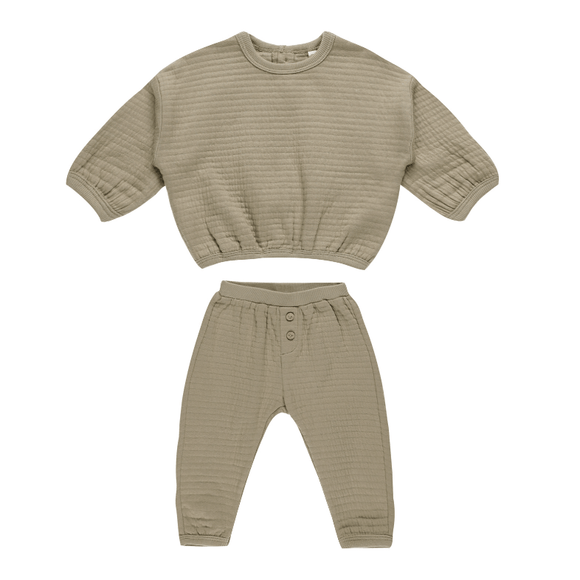 Quincy Mae Textured Sweat Set - Olive