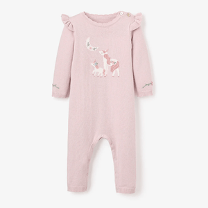 Elegant Baby Violet Unicorn Knit Jumpsuit