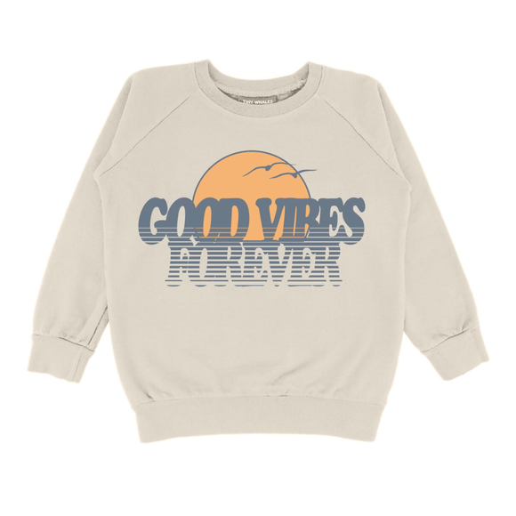 Tiny Whales Good Vibes Forever Sweatshirt & Sweatpants Set - Natural/Navy