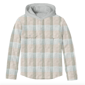 Tiny Whales Coastline Hooded Flannel - Faded Pink/Natural