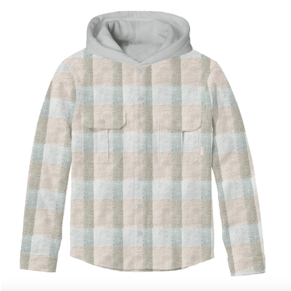 Tiny Whales Coastline Hooded Flannel - Faded Pink/Natural