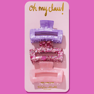 Taylor Elliott Designs Claw Hair Clip Trio - Pink Confetti / Purple / Pastel Pink