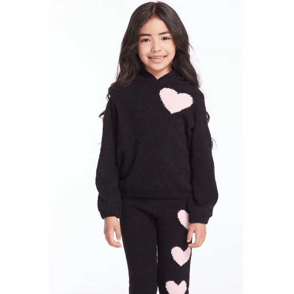 Chaser Sweetie Semi Cropped Shirred Girls Pullover Hoodie & Fuzzy Fleece Legging Set