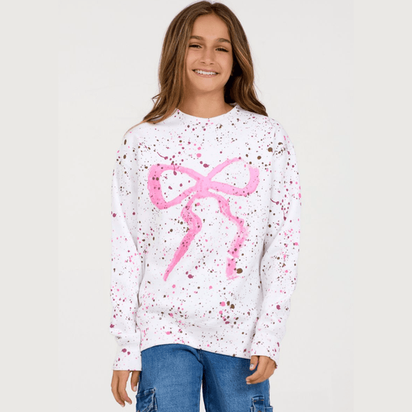 Vintage Havana Oversized Bow Crewneck Sweatshirt w/ Splatter Print