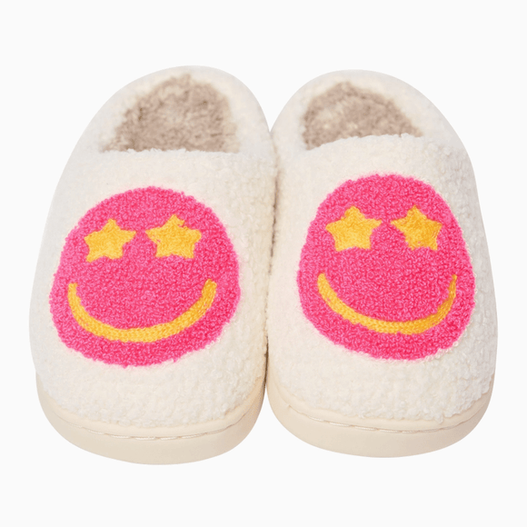 Malibu Sugar Girls Plush Smiley Face w/ Star Eyes Slippers For Kids