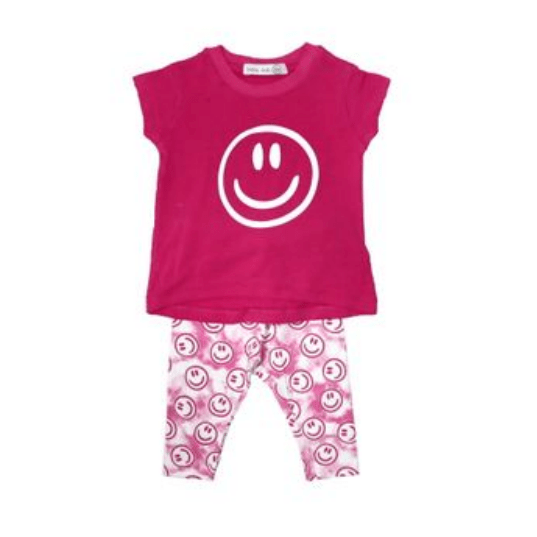 Little Mish Tie Dye Smile Short Sleeve Top and Legging Set