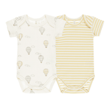 Quincy Mae Short Sleeved Bodysuit (2pk) Hot Air Balloons/Yellow Stripe