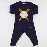 Oh Baby! Terry Baseball L/S 2PC Set-Navy