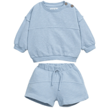 Play Up Oversized Sweatshirt w Buttons Short Set - Rain