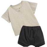 Play Up Cream Jersey T-shirt and Black Fleece Shorts