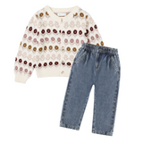 Rylee & Cru Cheyenne Cardigan (Floral Jacquard)/Jean (Indigo Denim) Set