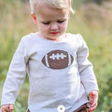 Oh Baby! Chocolate Football Baby Rib LS Raw Edge Tee - Malt