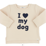 Oh Baby! I Heart My Dog Applique Baby Rib LS Raw Edge Tee - Shortbread