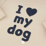 Oh Baby! I Heart My Dog Applique Baby Rib LS Raw Edge Tee - Shortbread