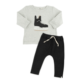 Oh Baby! Hockey Skate Baby Rib LS Raw Edge Tee & Jogger (Heather Gray)