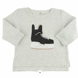 Oh Baby! Hockey Skate Baby Rib LS Raw Edge Tee - Heather Gray