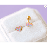 Pierced Pink Purple Checkered Heart Posts