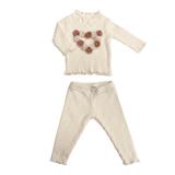 Oh Baby! Poms Heart Lettuce-Edge Mockneck LS Set (Natural)