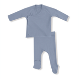 Angel Dear Waffle 2 Piece Long Sleeve Kimono Footed Pant - Light Bliue