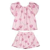 Play Up Girls Printed Woven Tunic and Skort Set (Pink Floral)